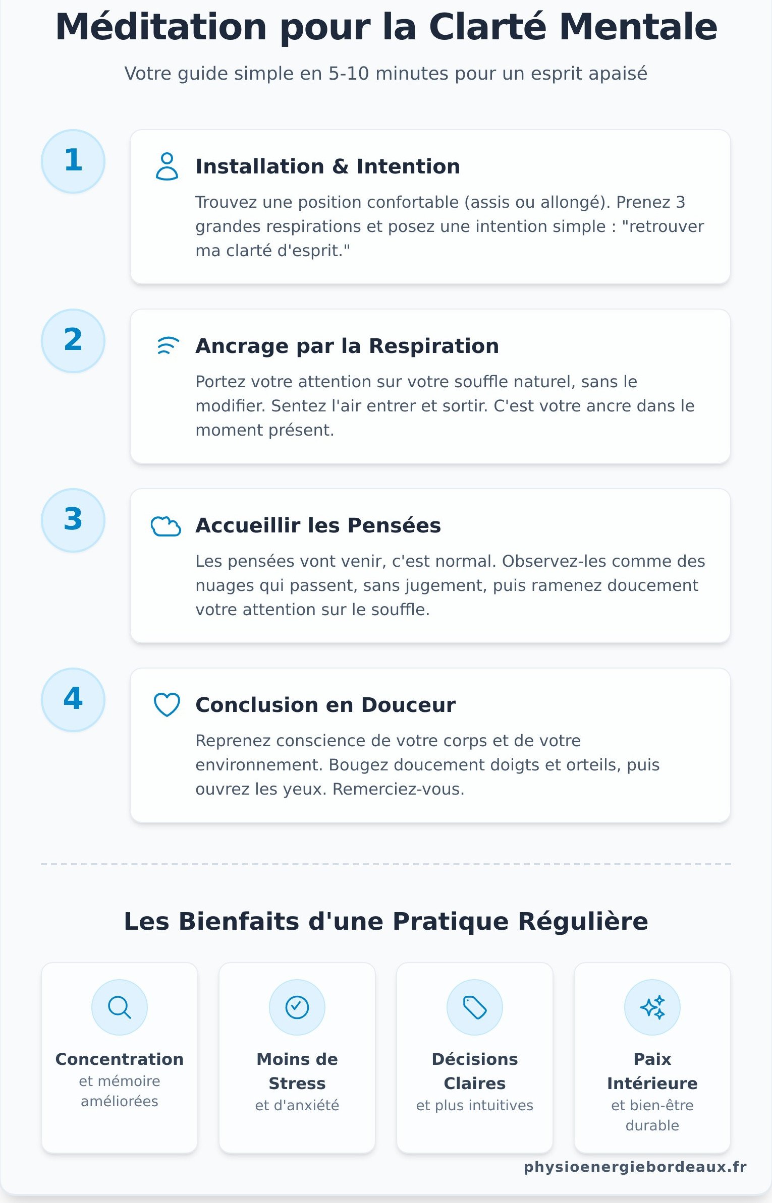 Méditation pour la Clarté Mentale : Un Guide pour Apaiser Votre Esprit - Infographic